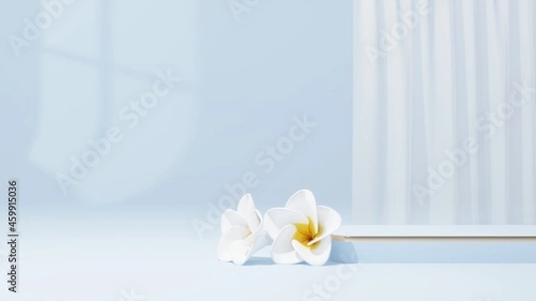 Fototapeta 3d geometric shape form rendering in minimal scene podium showcase, shop front, display mockup case and stage for cosmetic premium product presentation placement with empty blank space.