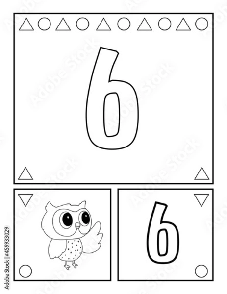 Fototapeta Number six, numbers coloring book for toddlers, activities, For Kindergarten and preschool