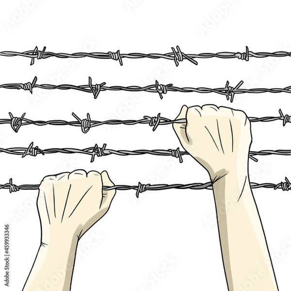 Obraz Hands on barbed wire