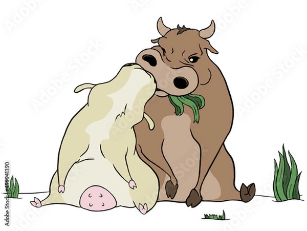 Obraz Couple of cute cow and bull in love embracing