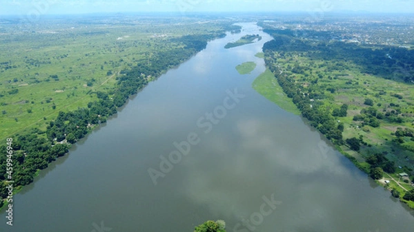 Fototapeta Aerial view of the White Nile River as it flows through Juba, South Sudan