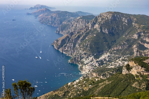 Obraz beautiful view of the Amalfi coast, Positano and Capri in the background seen from the famous Path of the Gods (sentiero degli Dei). Agerola, Positano, Campania, Italy