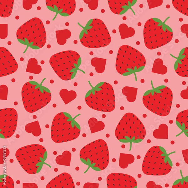 Fototapeta Strawberry with heart love seamless pattern