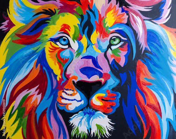 Obraz colorful picture of a portrait of an adult lion in close-up