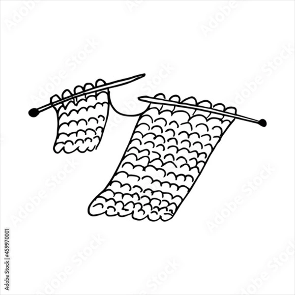 Obraz Knitting process. Knitting needles with wool fabric isolated on a white background. Handmade concept. Perfect for cards, autumn designs, decorations.