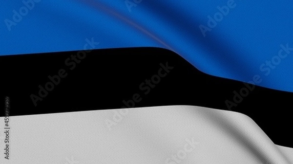 Fototapeta Close-up of the waving flag of Estonia with horizontal blue, black and white stripes