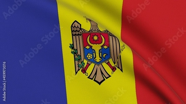 Obraz Flag of Moldova with blue, yellow and red vertical stripes and national coat of arms