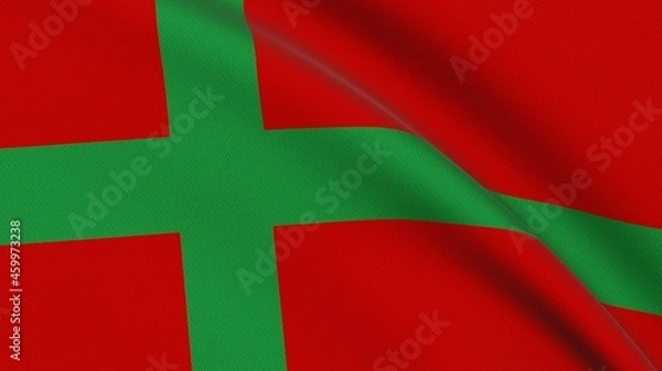 Fototapeta Close-up of the waving red flag with a green Nordic cross