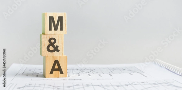 Fototapeta the word m and A structured query language, lined with wooden blocks