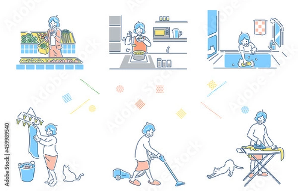 Obraz 家事をする人物セット　シニア　女性　イラスト