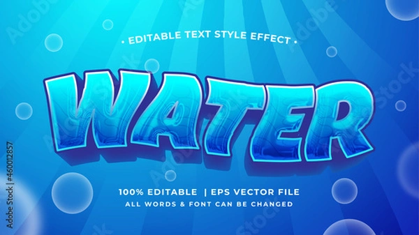Fototapeta Water 3d Text Style Effect. Editable water world ocean illustrator text style.