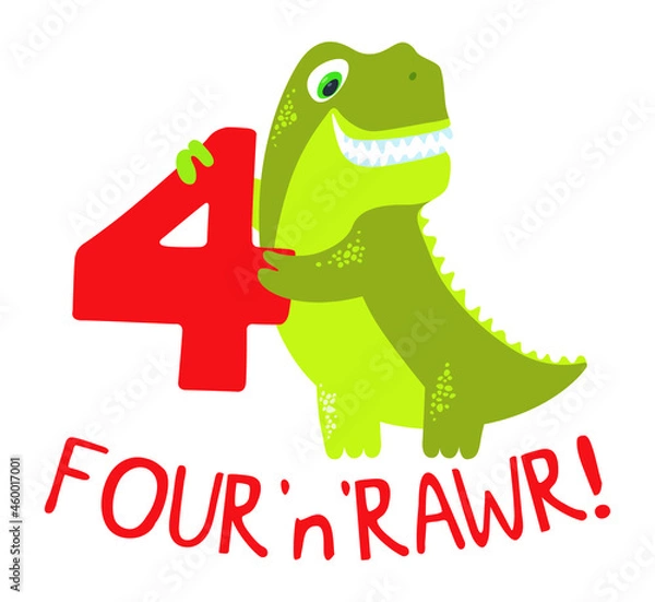 Fototapeta Happy fourth birthday with cute t-rex