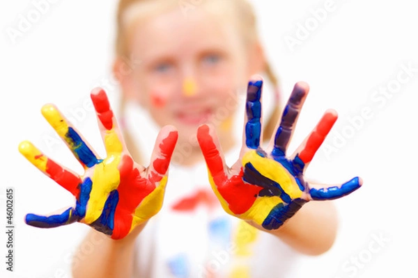Obraz happy child with paint on the hands