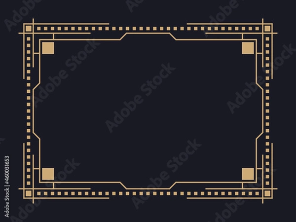 Fototapeta Art deco frame. Vintage linear border. Design a template for invitations, leaflets and greeting cards. Geometric golden frame. The style of the 1920s - 1930s. Vector illustration
