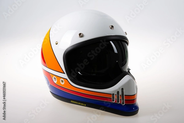 Obraz Motorcycle motocross colored rainbow mx helmet over white background