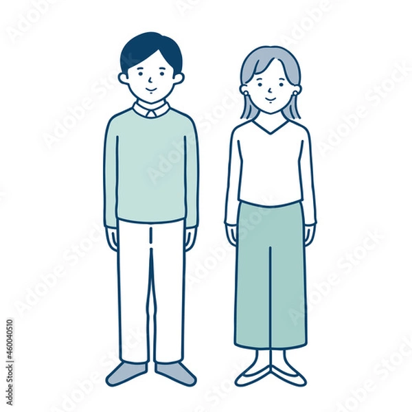 Fototapeta 夫婦・カップルの全身イラスト