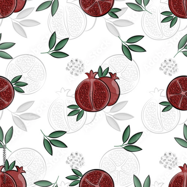 Obraz seamless pattern fruit pomegranate shadow print vector illustration modern