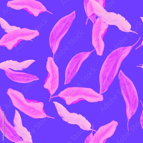 Fototapeta Red Banana Illustration. Violet Seamless Garden. Pink Tropical Backdrop. Pattern Backdrop. Watercolor Plant. Floral Backdrop. Summer Texture. Botanical Foliage.