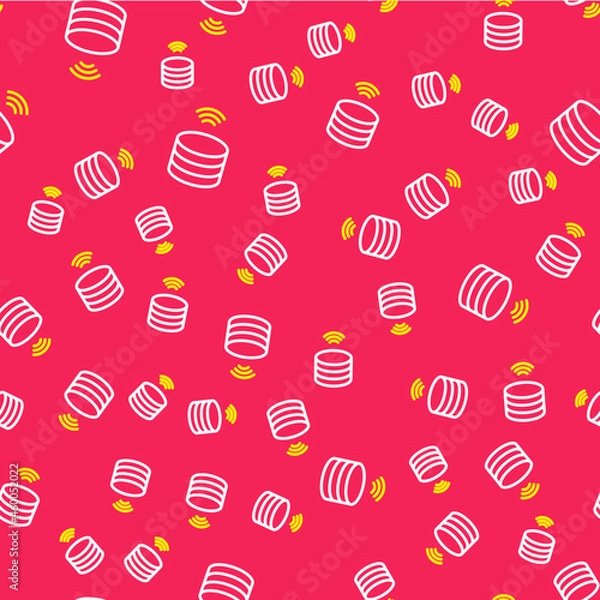 Fototapeta Line Smart Server, Data, Web Hosting icon isolated seamless pattern on red background. Internet of things concept with wireless connection. Vector