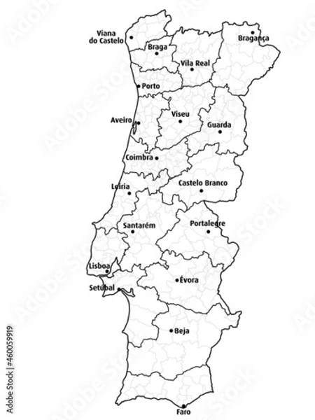 Obraz Mapa portugal com regiões e concelhos, distritos