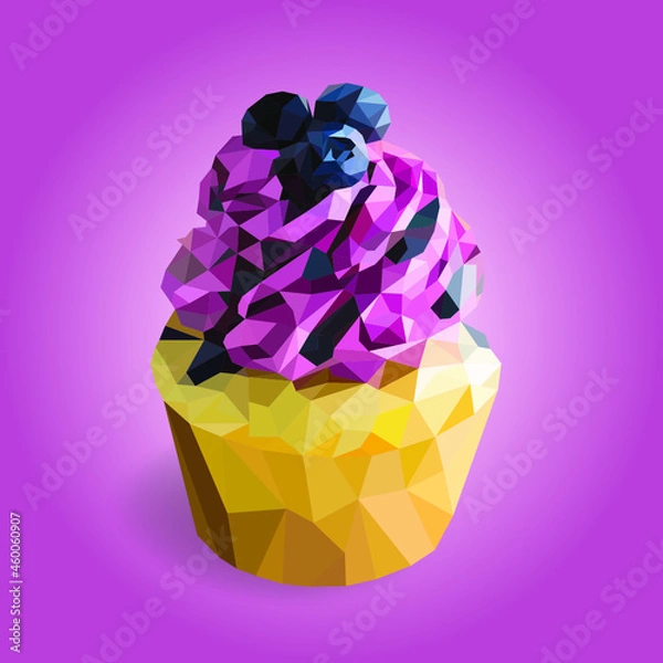 Obraz Lowpoly blueberry cupcake