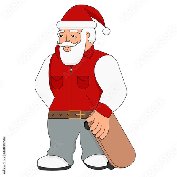 Obraz Cool santa with skateboard vector illustration