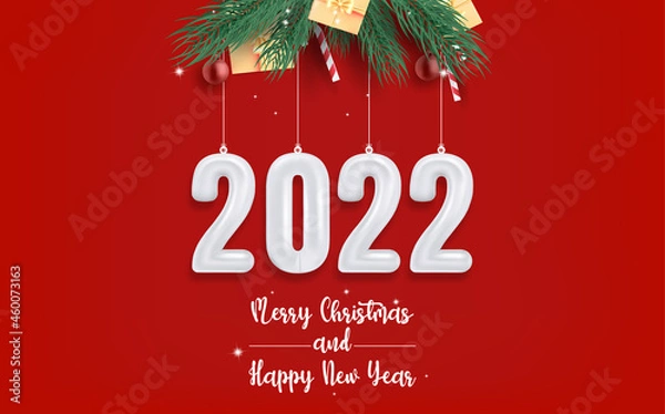 Obraz merry christmas and happy new year on red background.