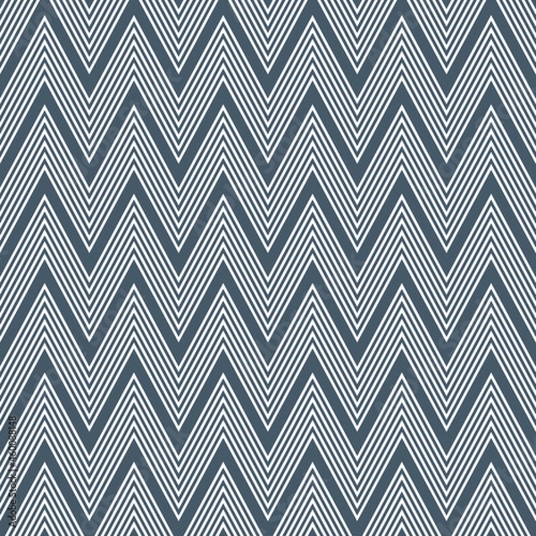 Fototapeta Seamless pattern of navy blue and white zigzag pattern with stripes decoration on navy blue background