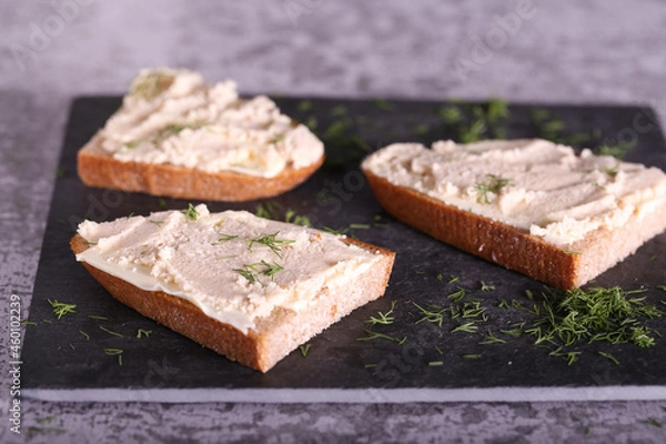 Fototapeta sandwiches with butter and caviar of cod fish