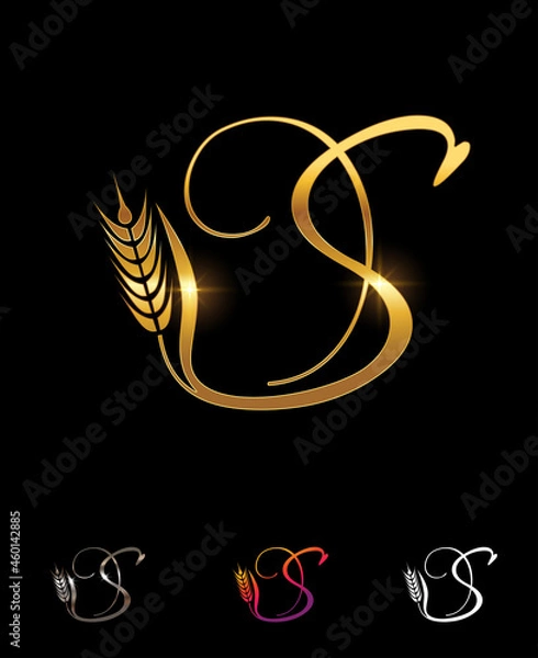 Obraz Golden Wheat and Grain Monogram Initial Letter S