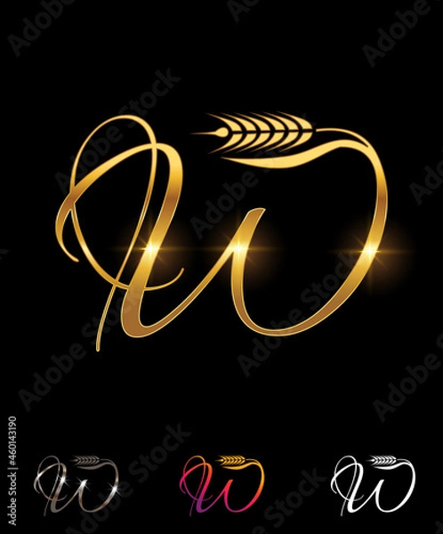 Obraz Golden Wheat and Grain Monogram Initial Letter W