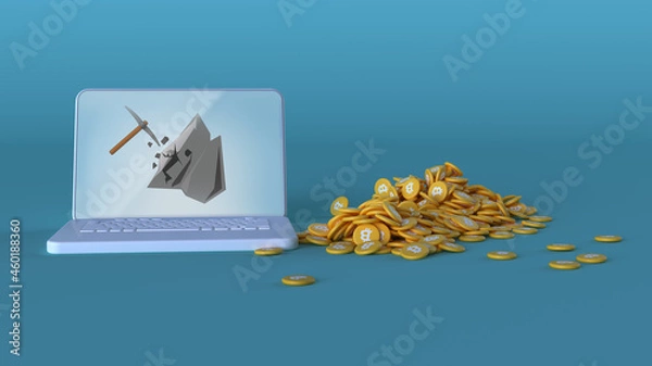 Fototapeta Bitcoin And Laptop.
