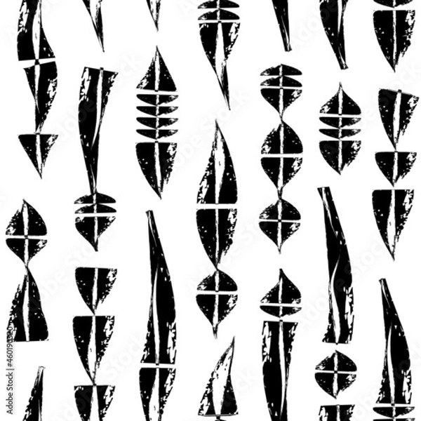 Fototapeta Ethnic motif hand drawn print. Paint brush indigenous style seamless pattern. Freehand grunge design tribal background. Trendy handdrawn folk geometric ornament