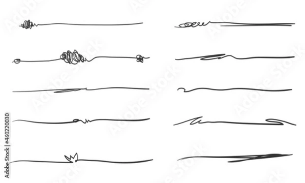 Fototapeta Set of hand drawn lines. Doodle design element with underline, scribble, swashes, swoops. swirl. vector illustration