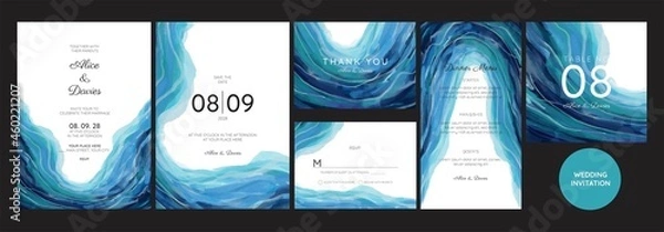Fototapeta wedding invitation set with watercolor texture abstract theme, simple and luxury