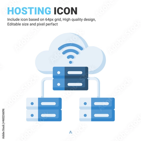 Fototapeta Hosting icon vector with flat color style isolated on white background. Vector illustration cloud server sign symbol icon concept for digital IT, logo, industry, technology, apps, web and all project