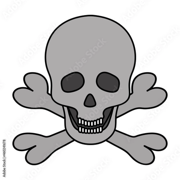 Fototapeta Skull and crossbones. Colored vector illustration. Pirate symbol. Jaw with straight teeth. Hollows instead of eyes and nose. An integral part of the skeleton. Isolated white background. Cartoon style.