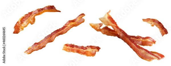 Fototapeta .bacon silce, Grill pork meat, thin piece bacon on white , food bacon on white clipping path
