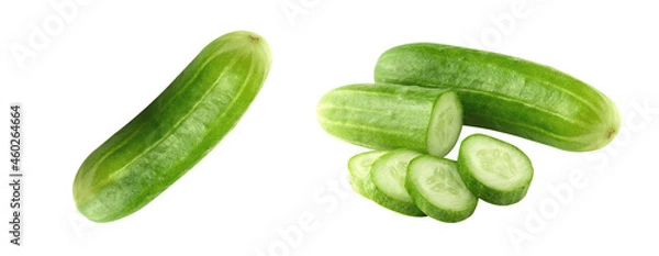 Fototapeta green cucumber , vegetable for vegetarian, cucumber piece slice on white, on white clipping path