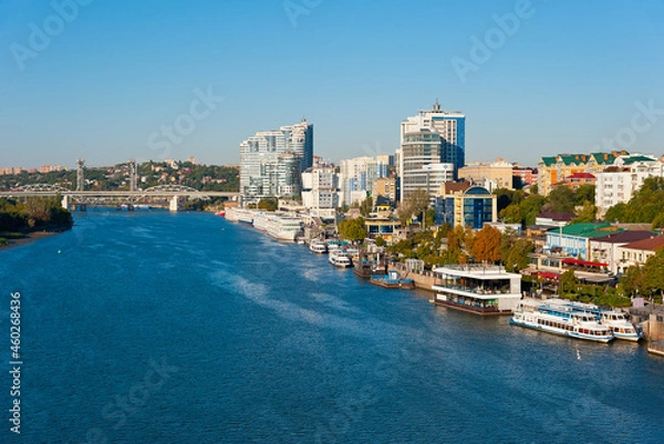 Fototapeta View of the Don embankment and the residential complex "Admiral" and the residential complex "White Angel". Rostov-on-Don, October 1, 2021.