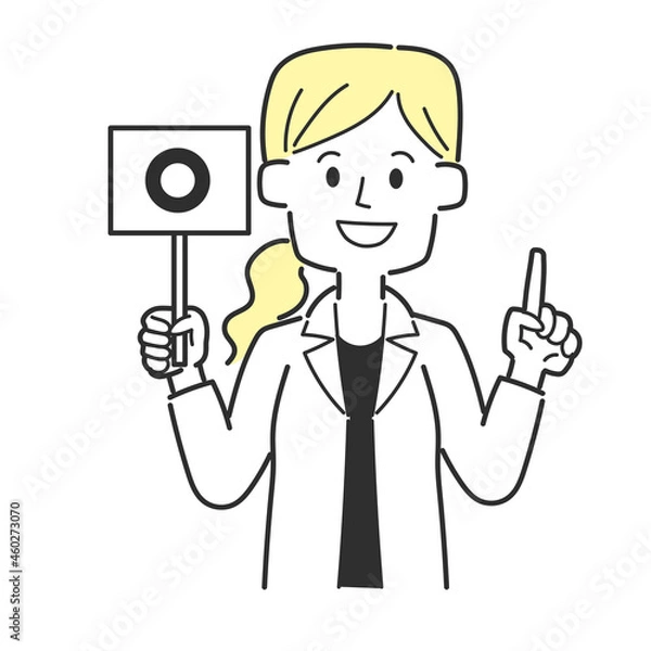 Fototapeta 丸が書かれた札を持っている医師
