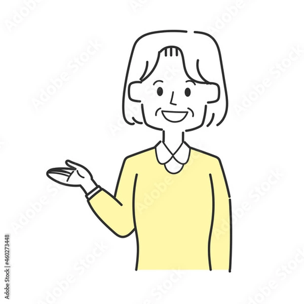 Fototapeta 手を差し伸べて紹介するおばあさん