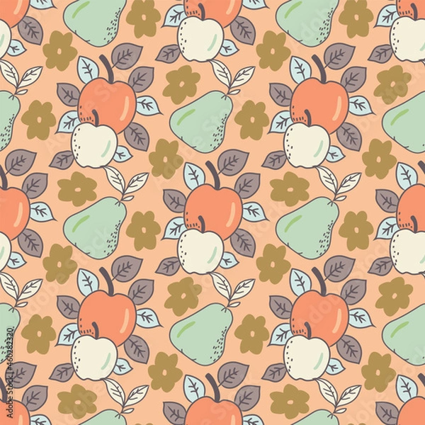 Obraz Vector autumn fruits apples and pears seamless pattern.