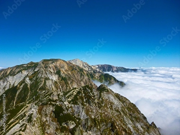 Obraz 日本の山　唐松岳山頂から白馬岳へ続く稜線　9月