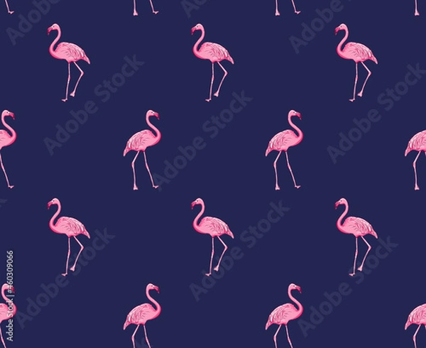 Obraz Seamless pattern background with pink flamingo, vector EPS 10