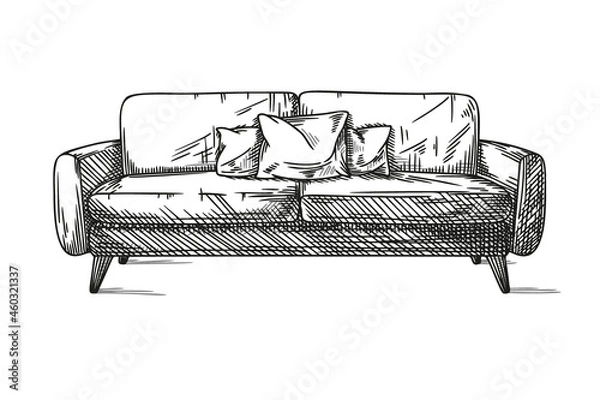 Obraz Sketch sofa isolated on white background. Vector