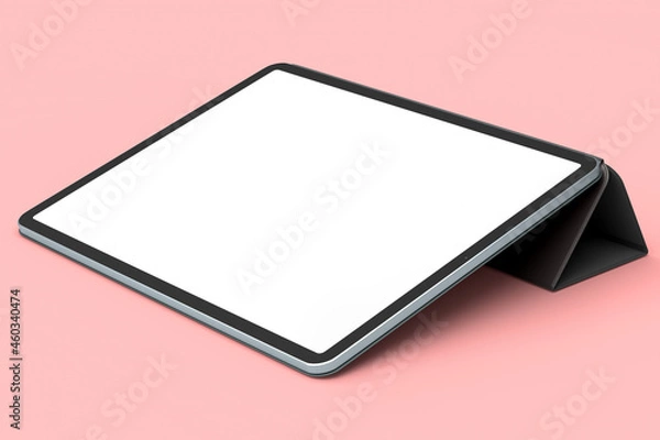 Fototapeta Computer tablet with cover case isolated on pink background.