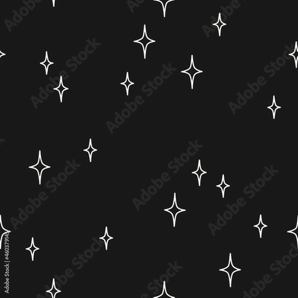 Fototapeta Hand drawn stars on a black background. Vector seamless pattern