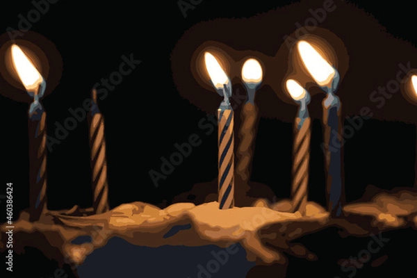 Fototapeta closeup of some candles and just one is unlit after blowing out the cake