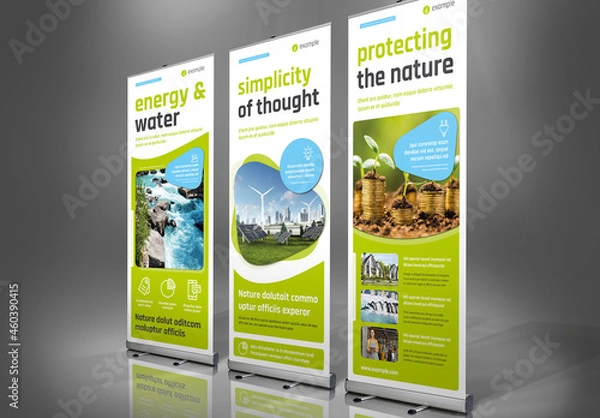 Fototapeta Energy Eco Roll Up Banner Layout in White and Green